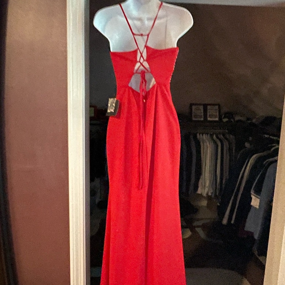Red Rhinestone Evening Gown Prom Dress Maxi Soieblu Agaci “A Night To Remember” - Picture 6 of 11